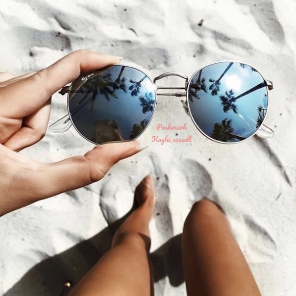 RayBan Round Metal Silver Flash Lenses RB3447 Silver Frame New - Picture 13 of 17